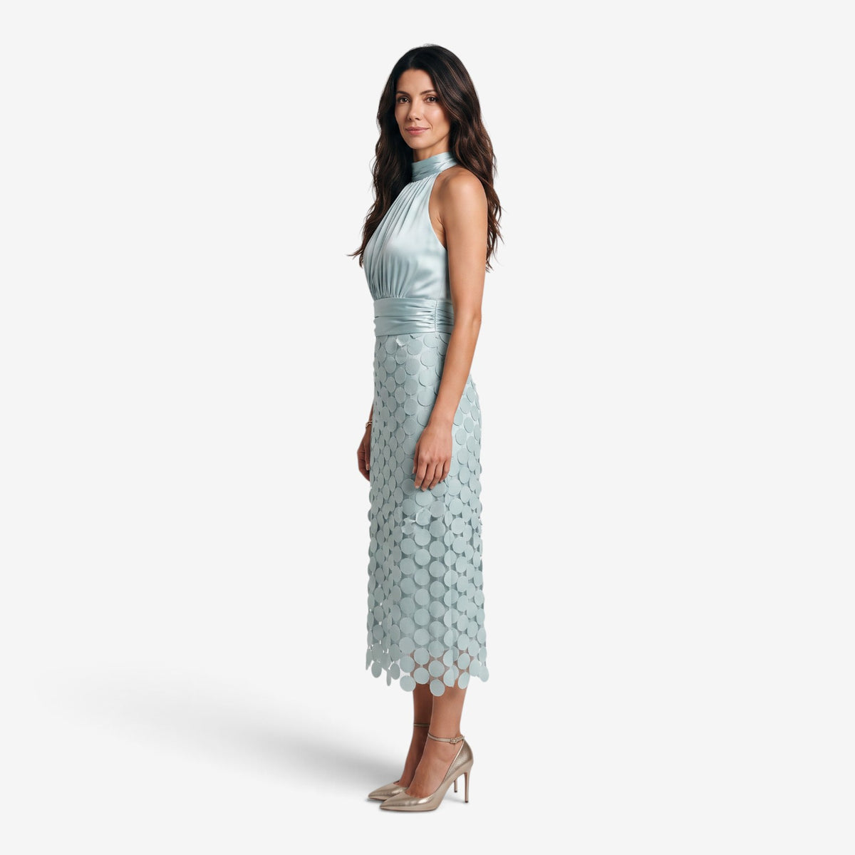 Vestido Midi Halter con Falda Geométrica para Mujer