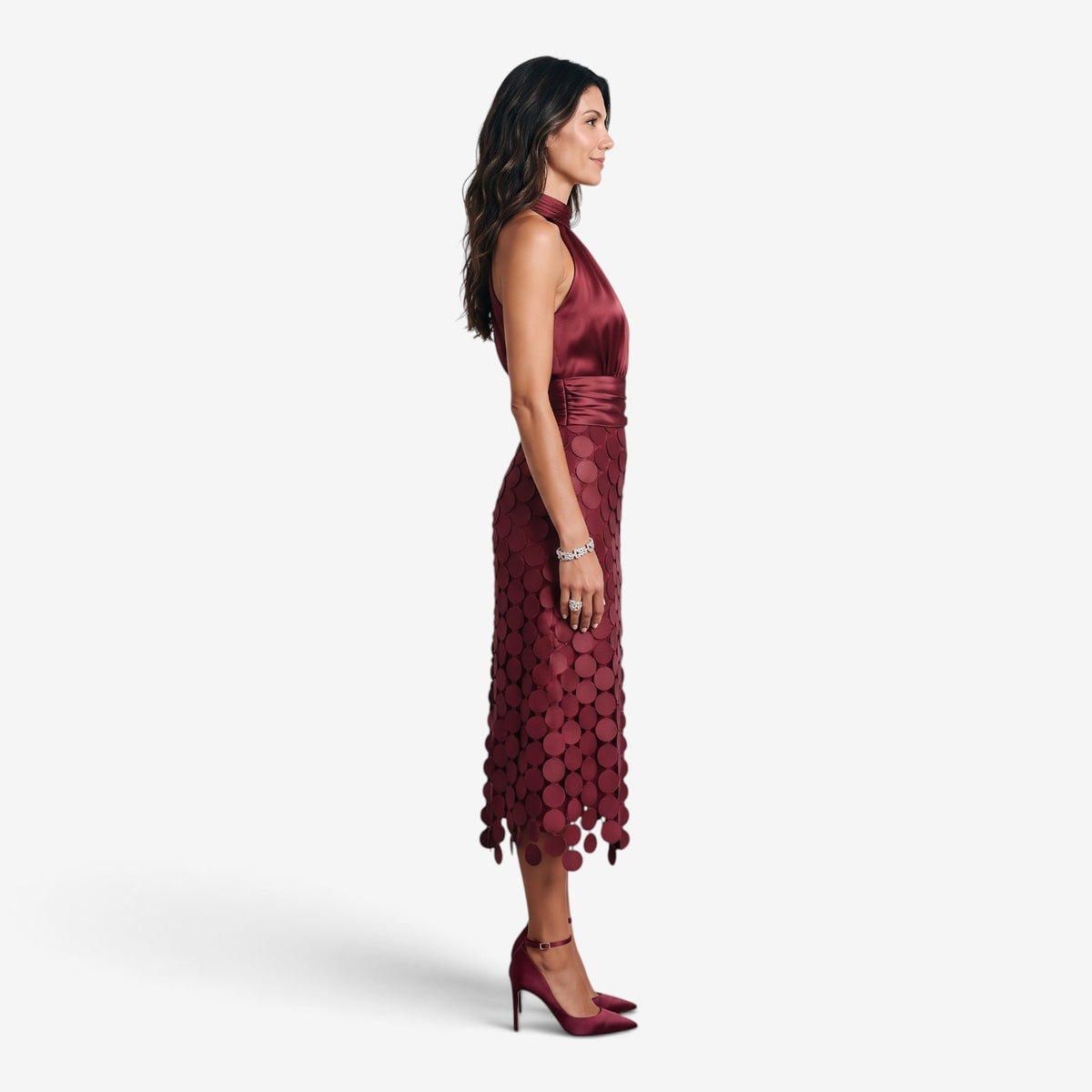 Vestido Midi Halter con Falda Geométrica para Mujer