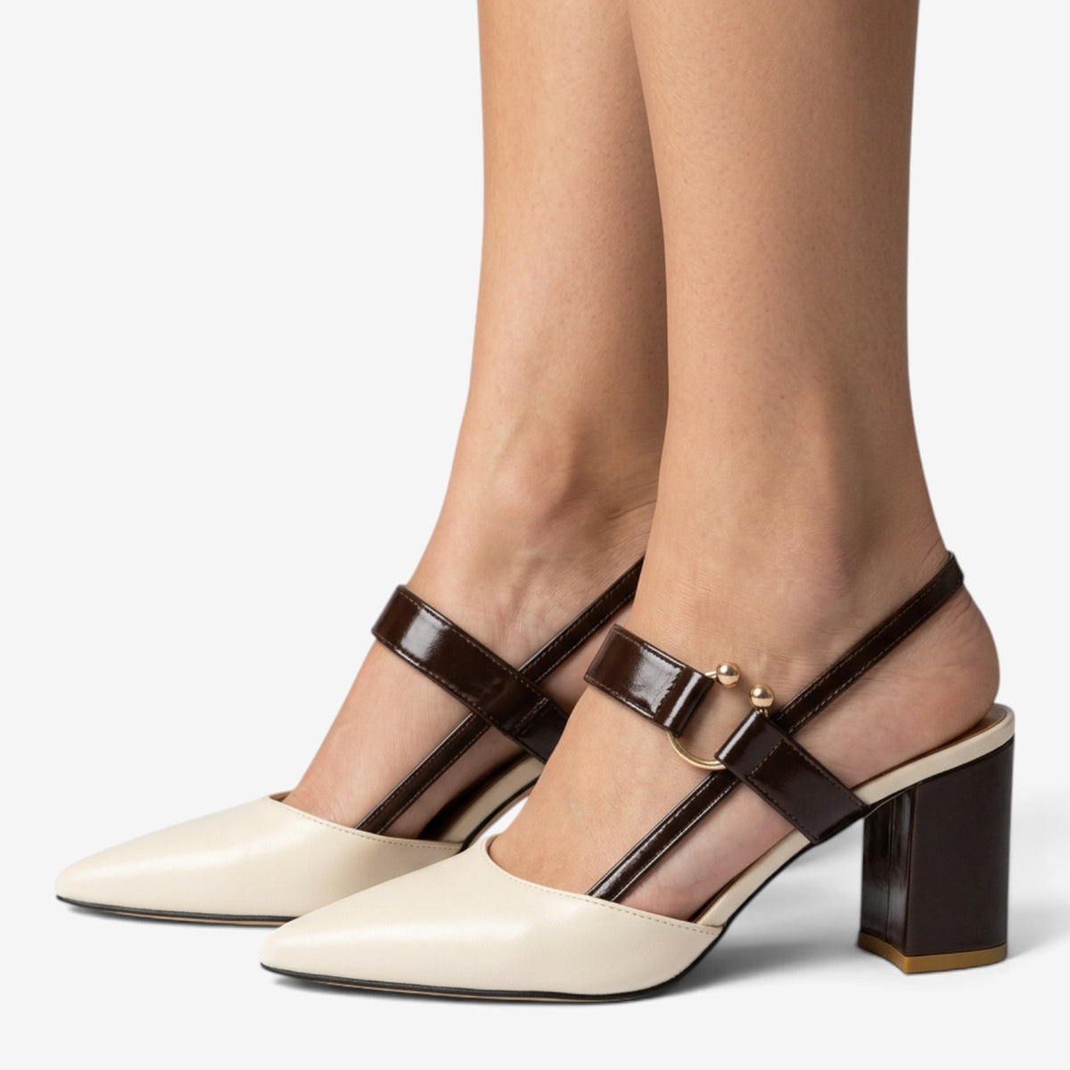 Zapatos Slingback Bicolor con Tacón para Mujer