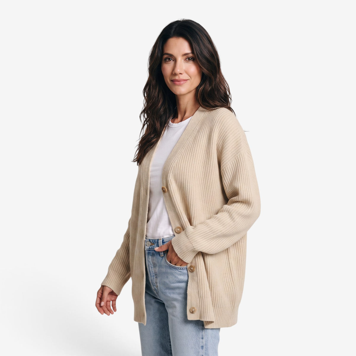 Cárdigan Oversize de Punto con Botones para Mujer