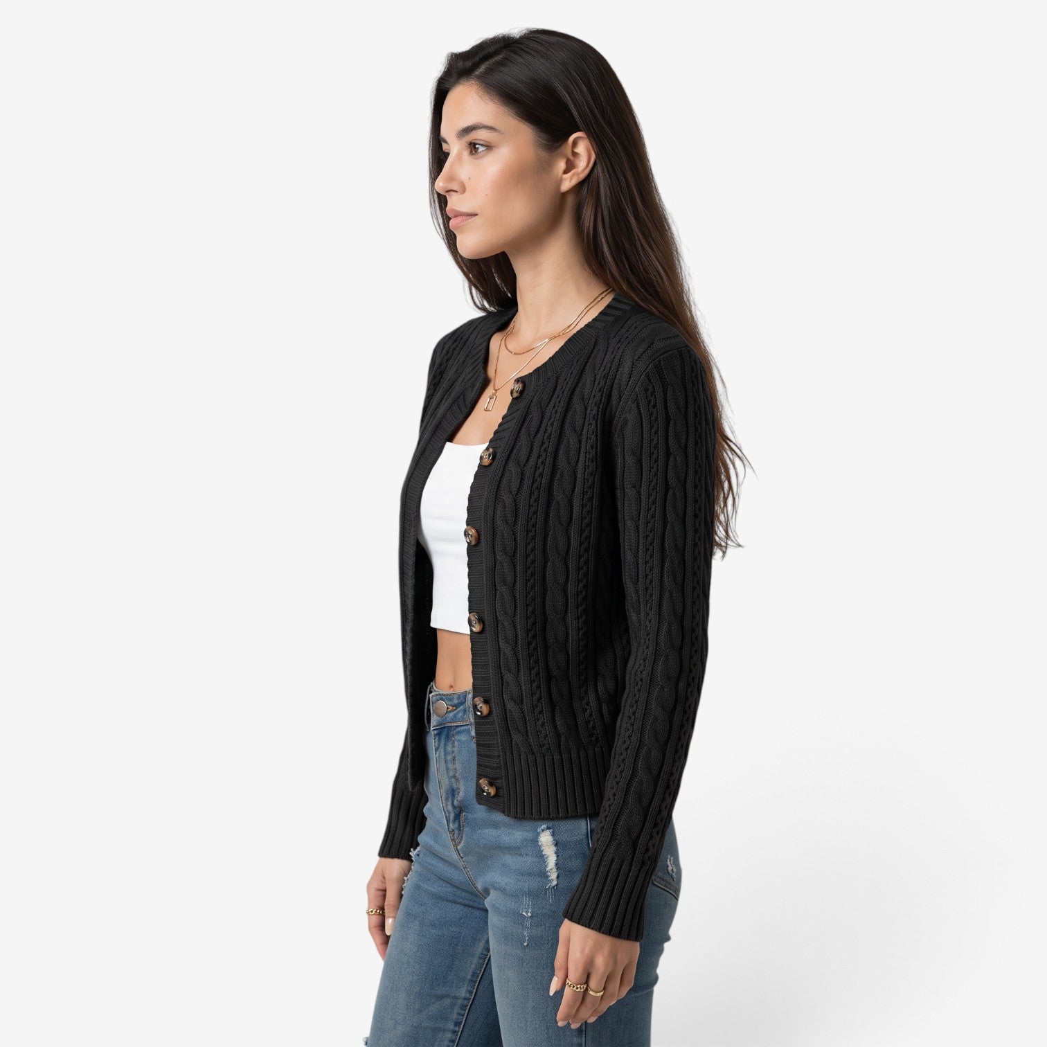 Cárdigan de Punto Trenzado con Botones para Mujer