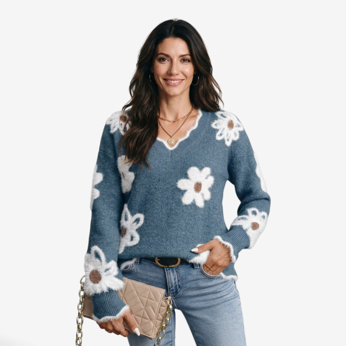 Jersey Floral de Punto para Mujer