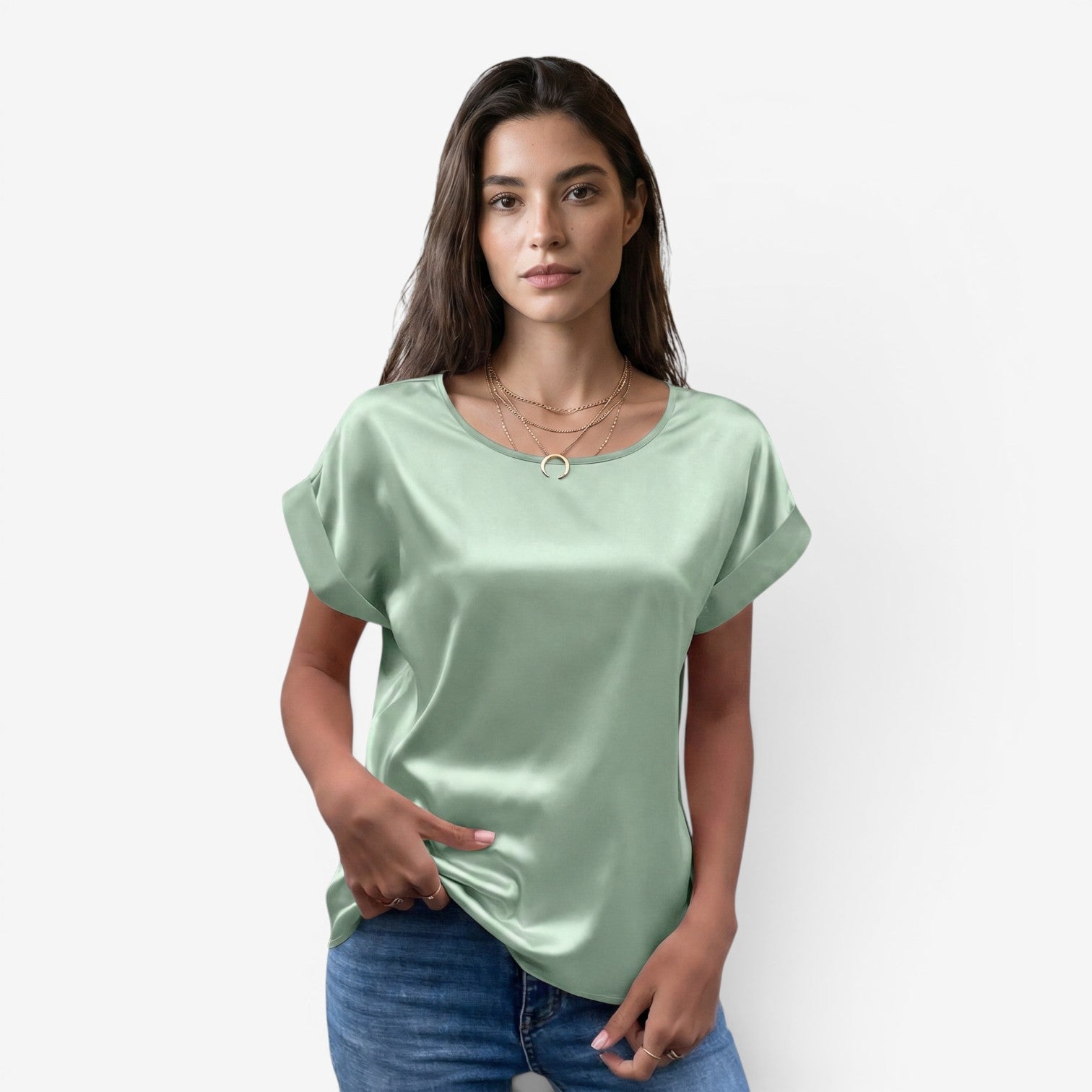 Blusa Satinada de Manga Murciélago para Mujer