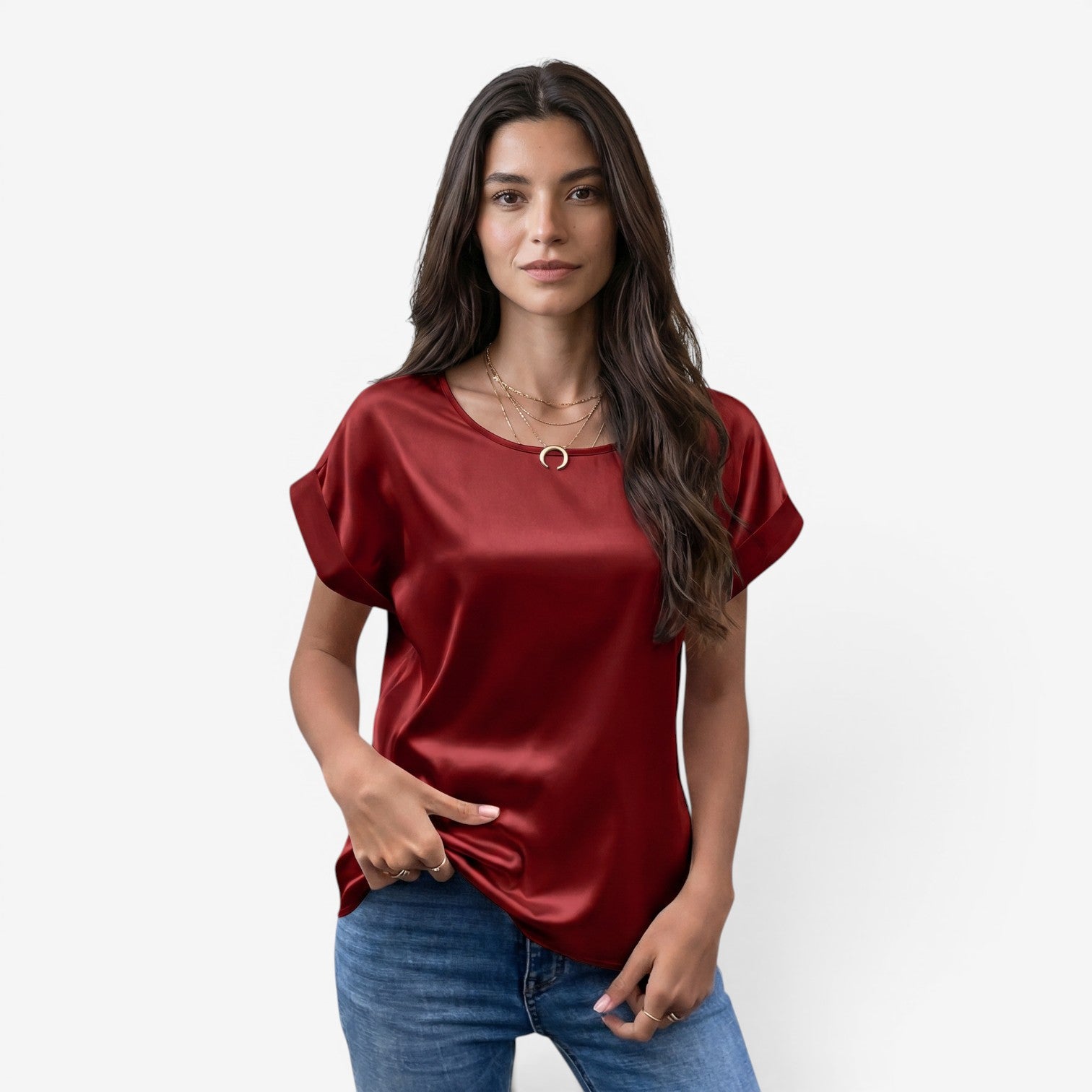 Blusa Satinada de Manga Murciélago para Mujer