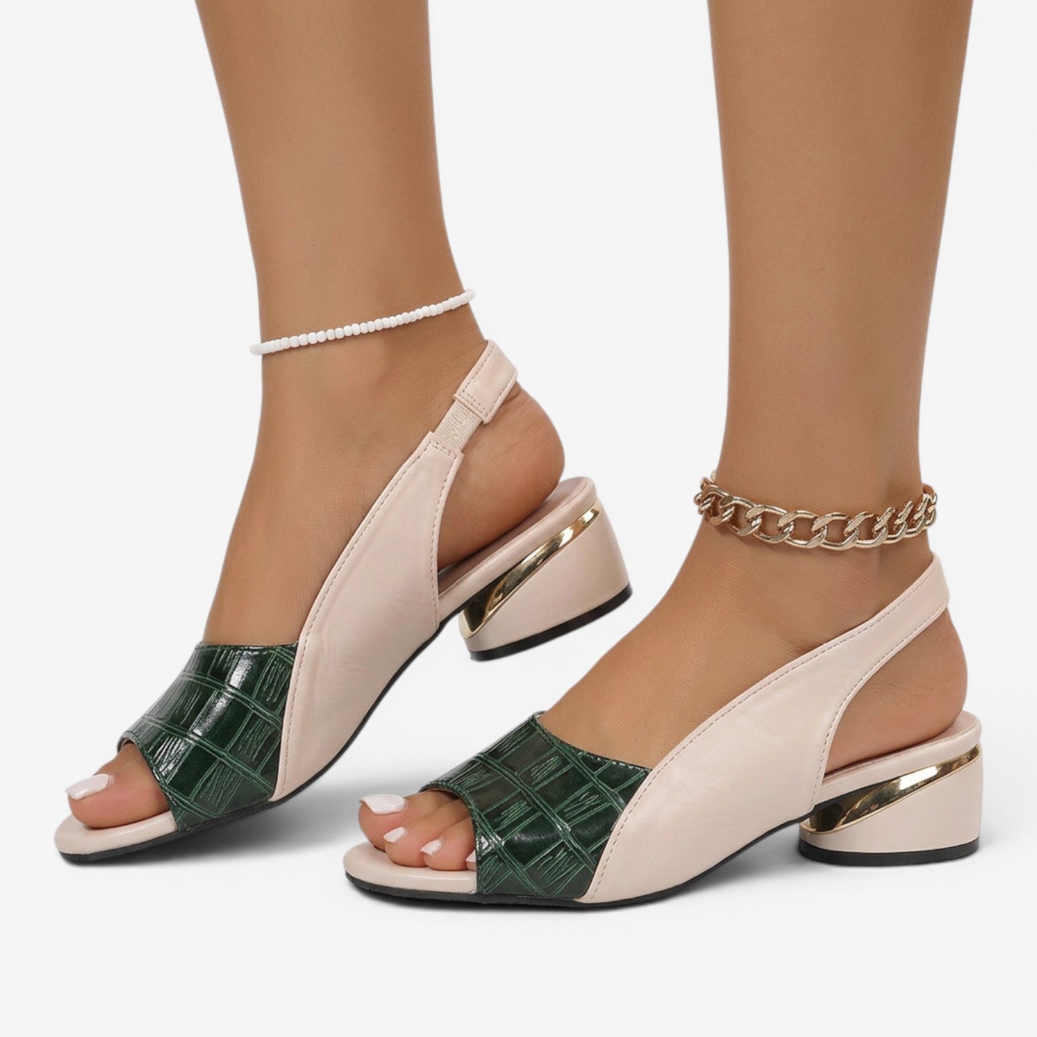 Sandalias Peep Toe de Tacón Ancho para Mujer