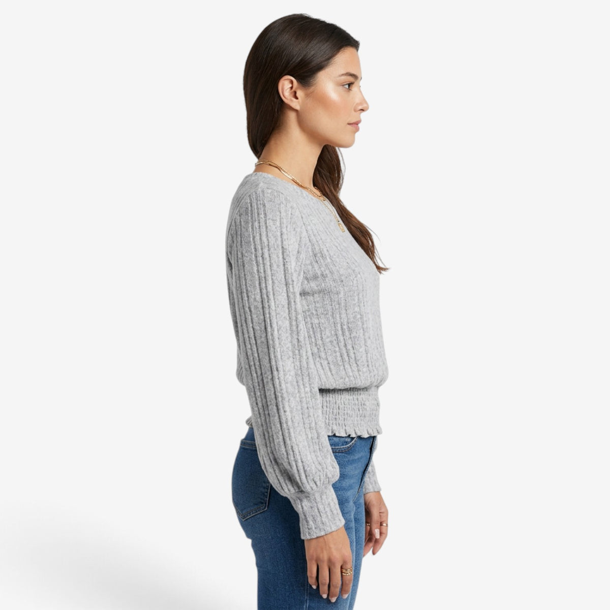 Top de Punto Texturizado con Cintura Fruncida para Mujer