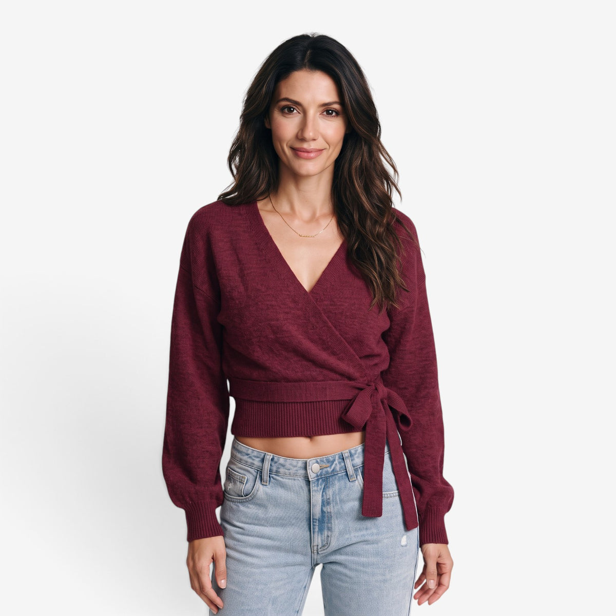 Jersey Cruzado de Punto con Lazo para Mujer