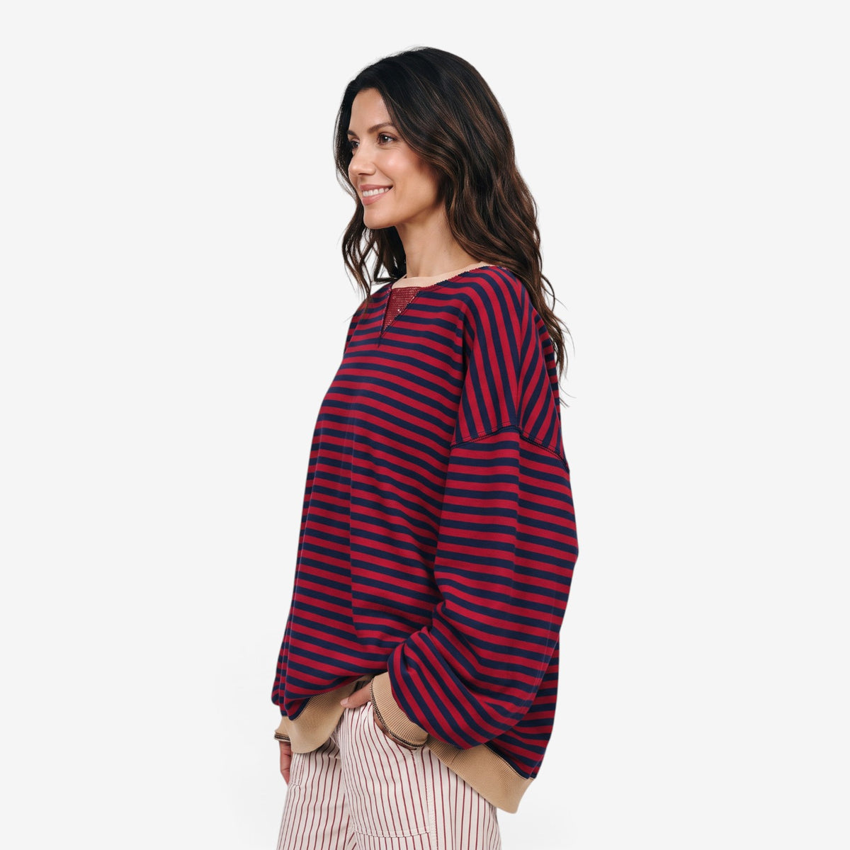 Sudadera a Rayas con Detalles en Contraste para Mujer