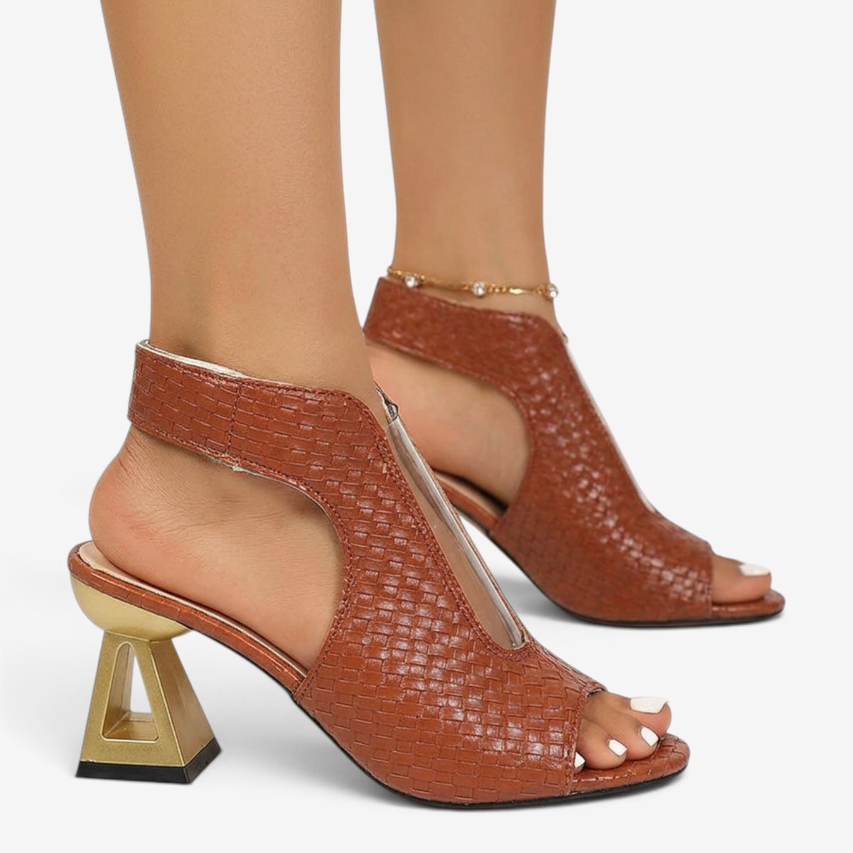 Sandalias Metalizadas con Tacón Geométrico para Mujer