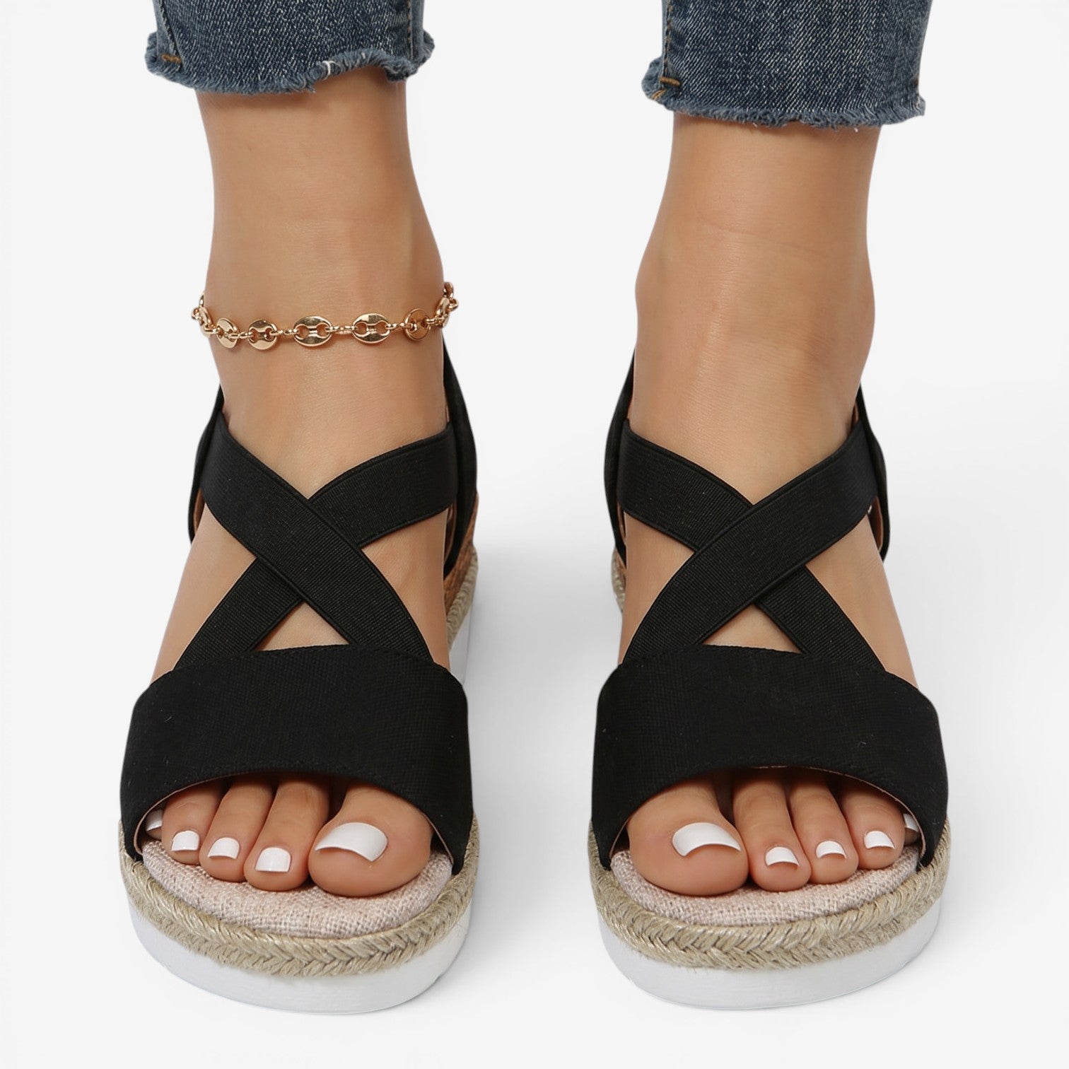 Sandalias de Cuña con Tiras Cruzadas