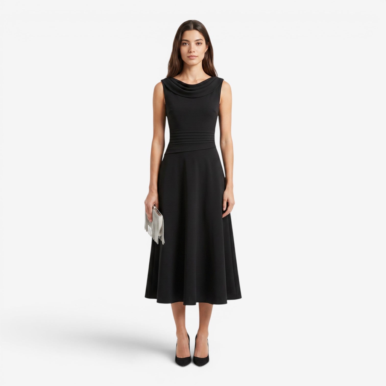 Vestido de Gasa con Escote Barco