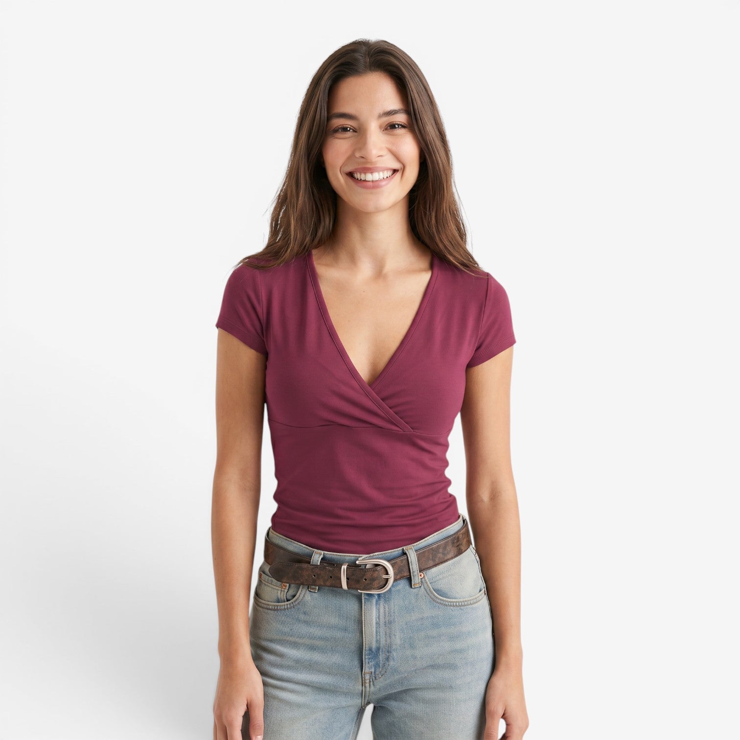 Camiseta Ajustada de Manga Corta para Mujer