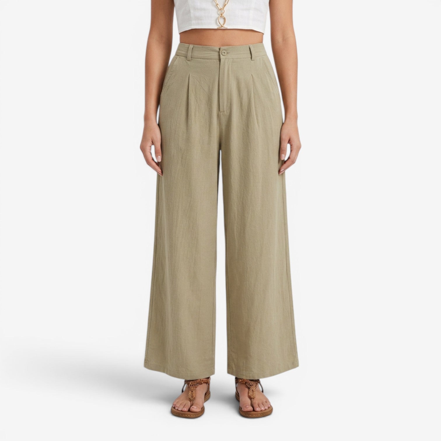 Pantalón de Lino Pierna Ancha para Mujer