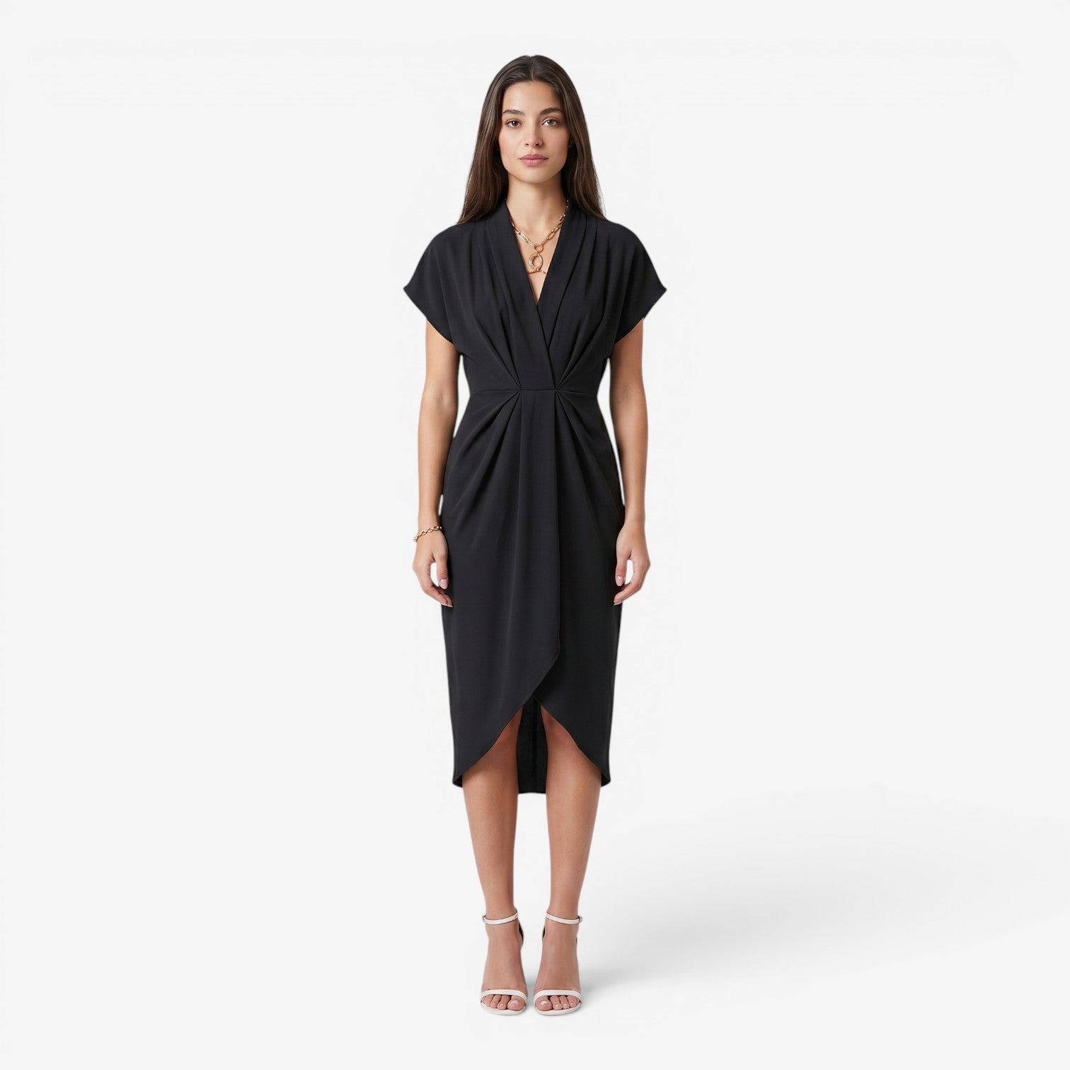 Vestido Plisado con Cuello V para Mujer