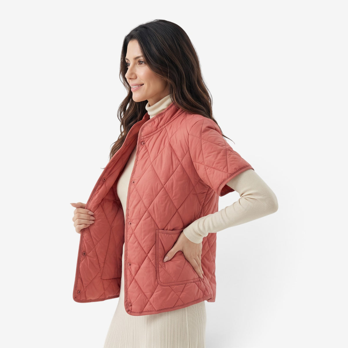 Chaqueta Acolchada de Manga Corta para Mujer