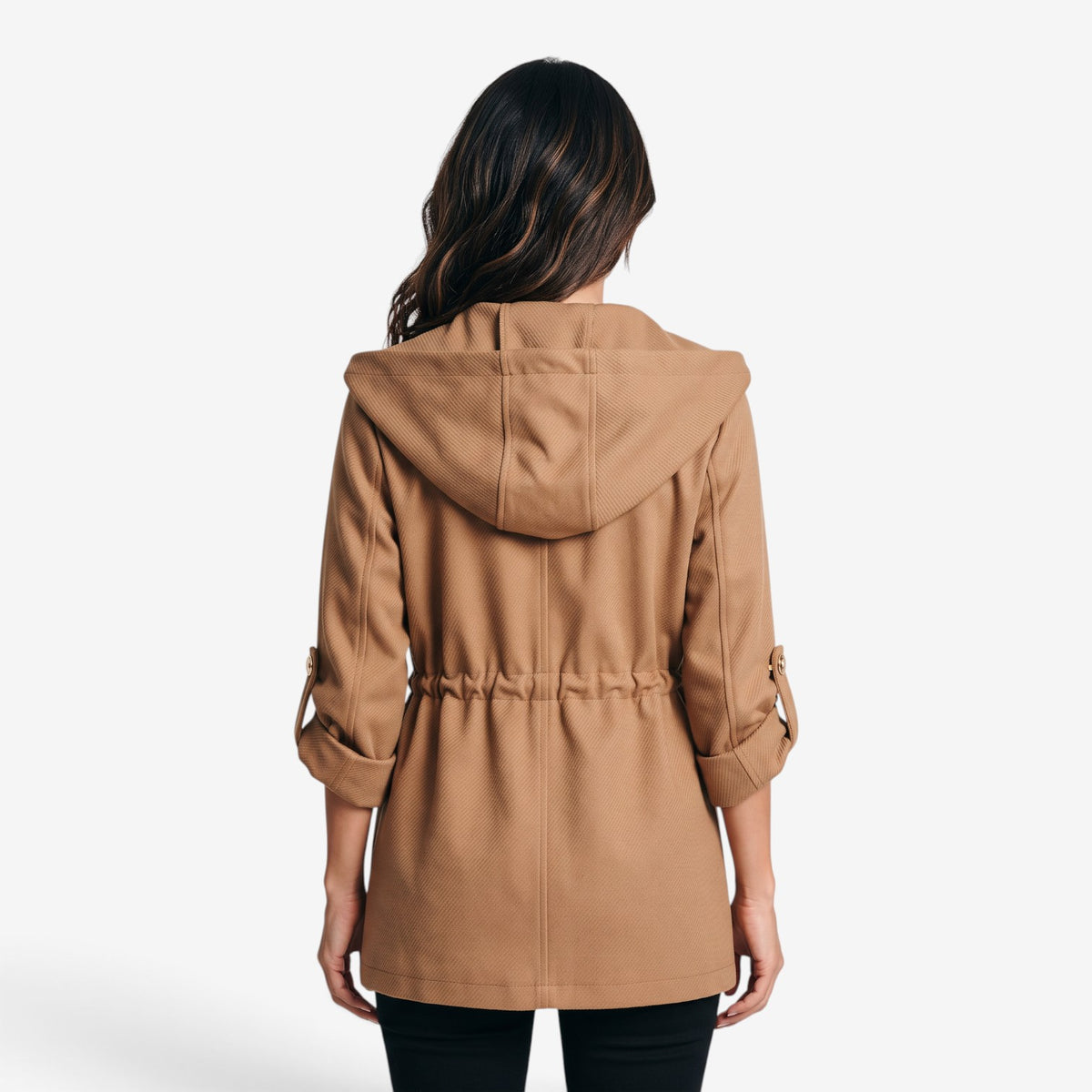 Abrigo Largo con Capucha y Cintura Ajustable para Mujer