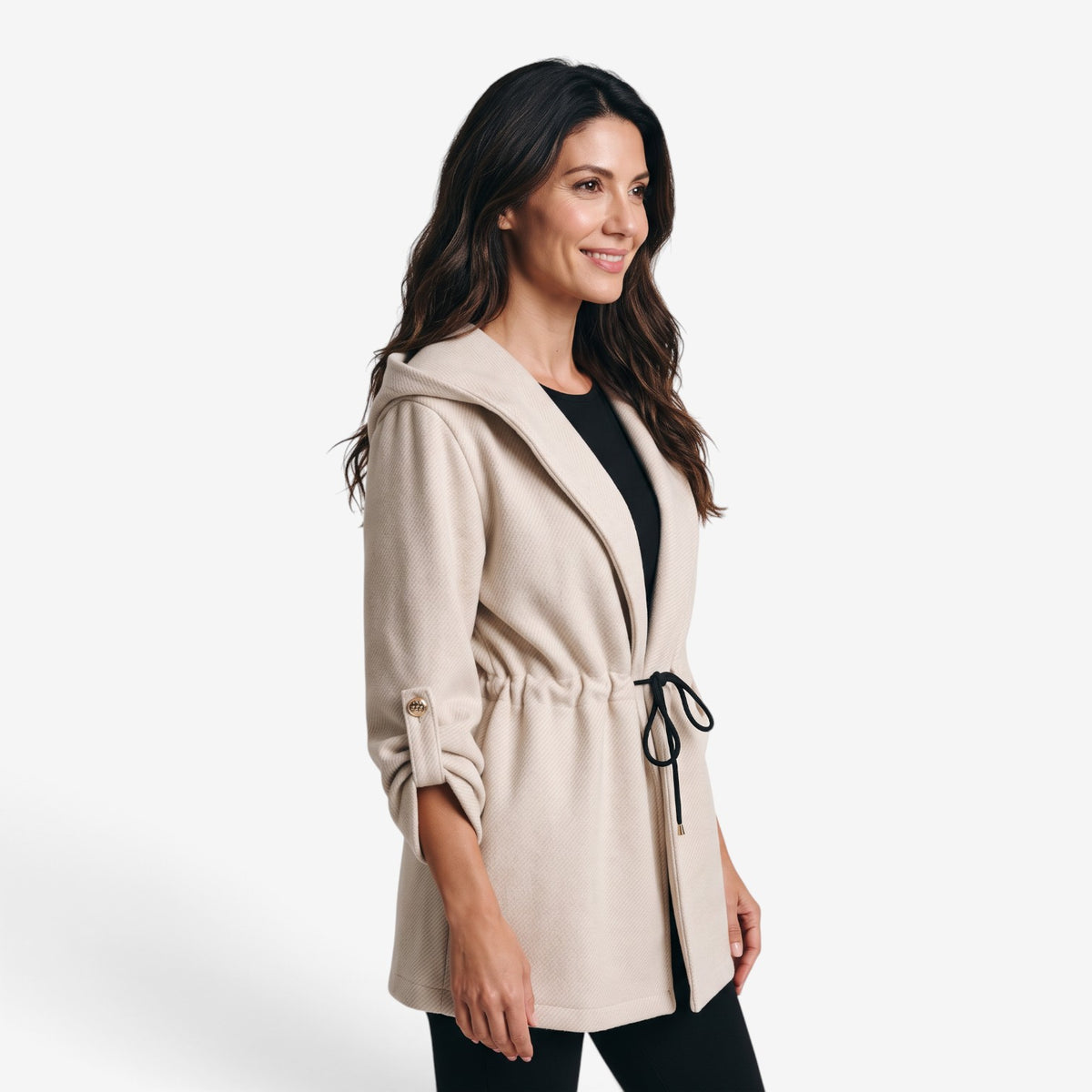 Abrigo Largo con Capucha y Cintura Ajustable para Mujer