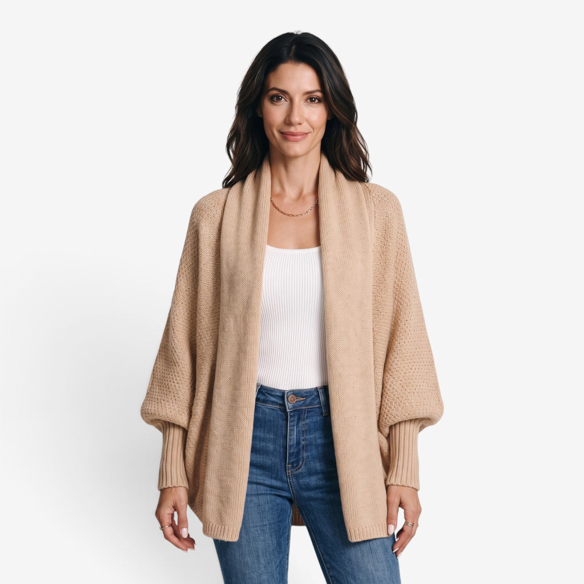 Cárdigan de Punto Abierto con Cuello Amplio para Mujer