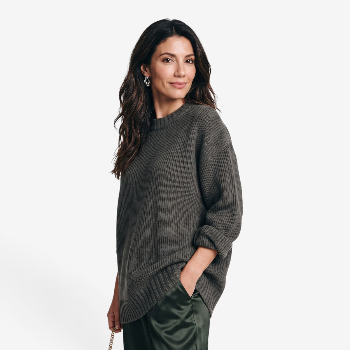 Jersey Oversize de Punto con Cuello Redondo para Mujer