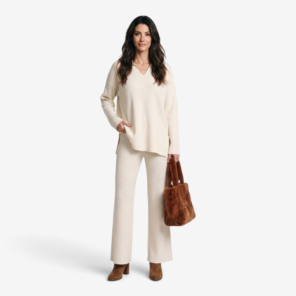 Conjunto de Punto con Cuello para Mujer