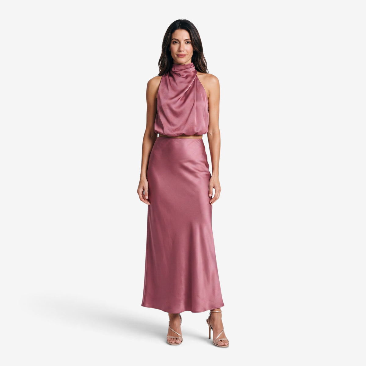 Conjunto Satinado de Top y Falda Larga para Mujer