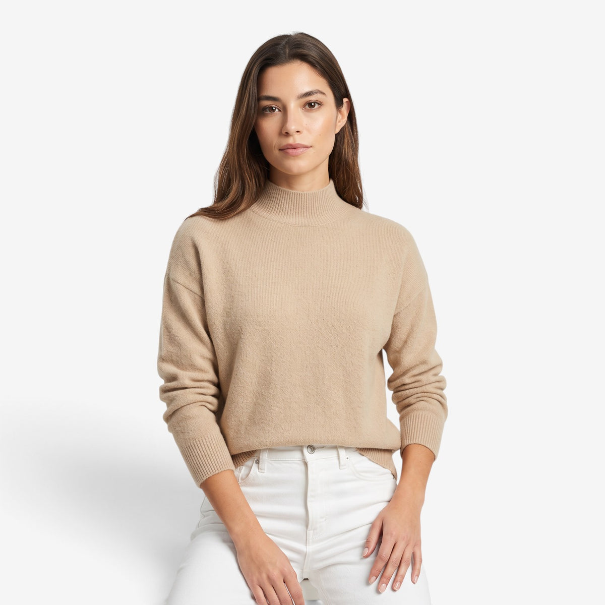 Jersey de Punto Liso con Cuello Alto para Mujer