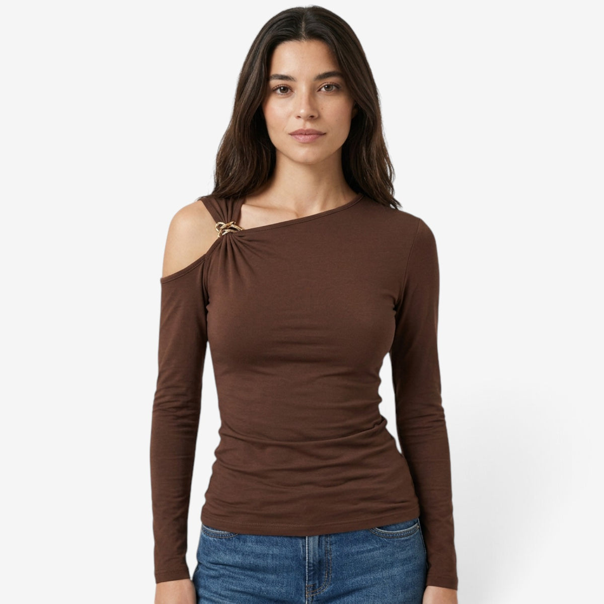 Top Asimétrico con Detalle Metálico para Mujer