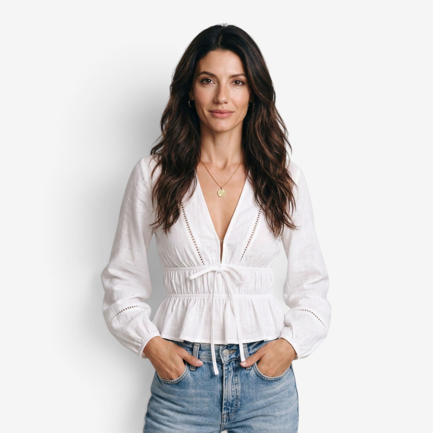 Blusa con Escote en V y Volantes para Mujer