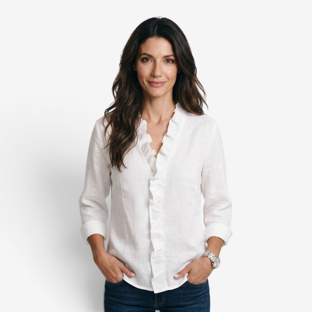 Blusa con Volantes y Manga Larga para Mujer