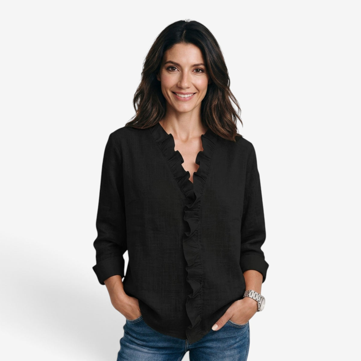 Blusa con Volantes y Manga Larga para Mujer