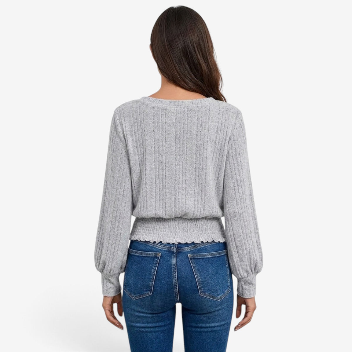 Top de Punto Texturizado con Cintura Fruncida para Mujer