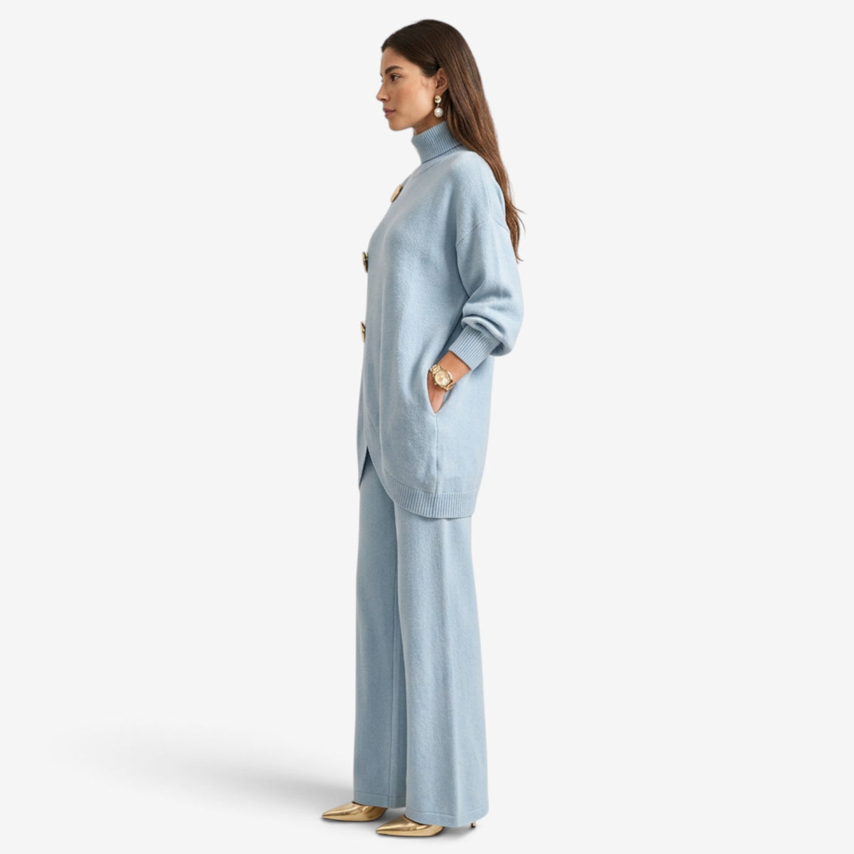Conjunto de Punto Asimétrico con Botones para Mujer