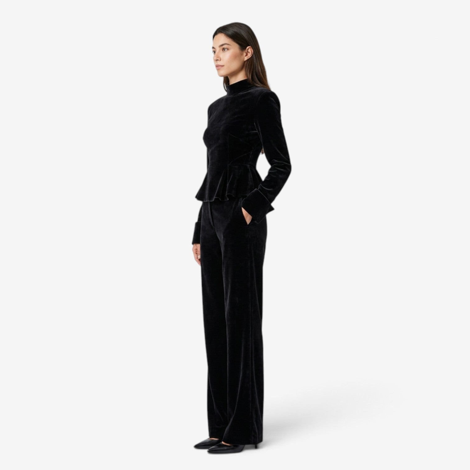 Conjunto de Terciopelo con Top Peplum para Mujer