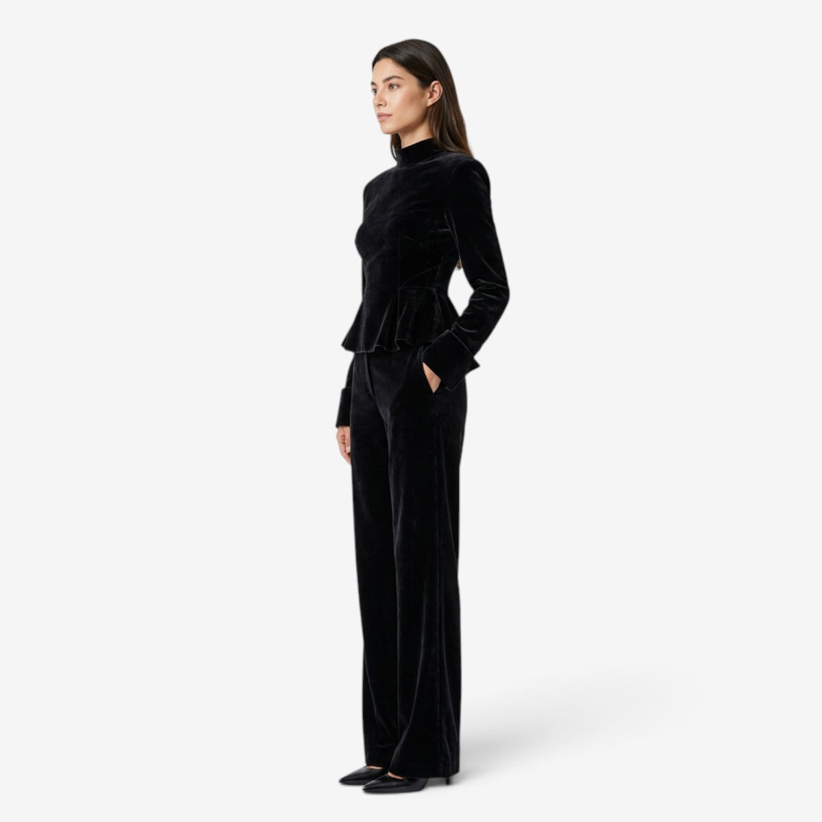 Conjunto de Terciopelo con Top Peplum para Mujer