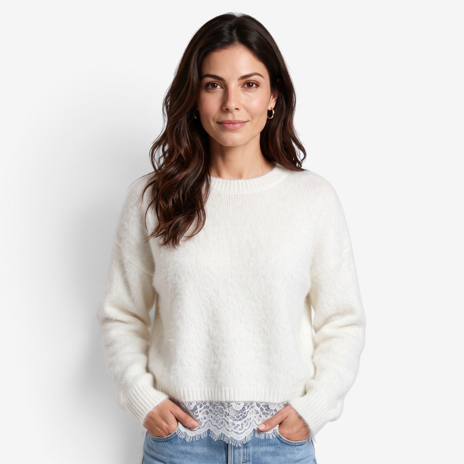 Jersey de Punto con Detalle de Encaje para Mujer