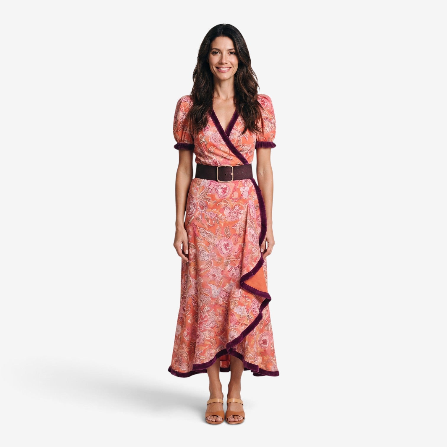 Vestido Largo Cruzado con Volantes para Mujer