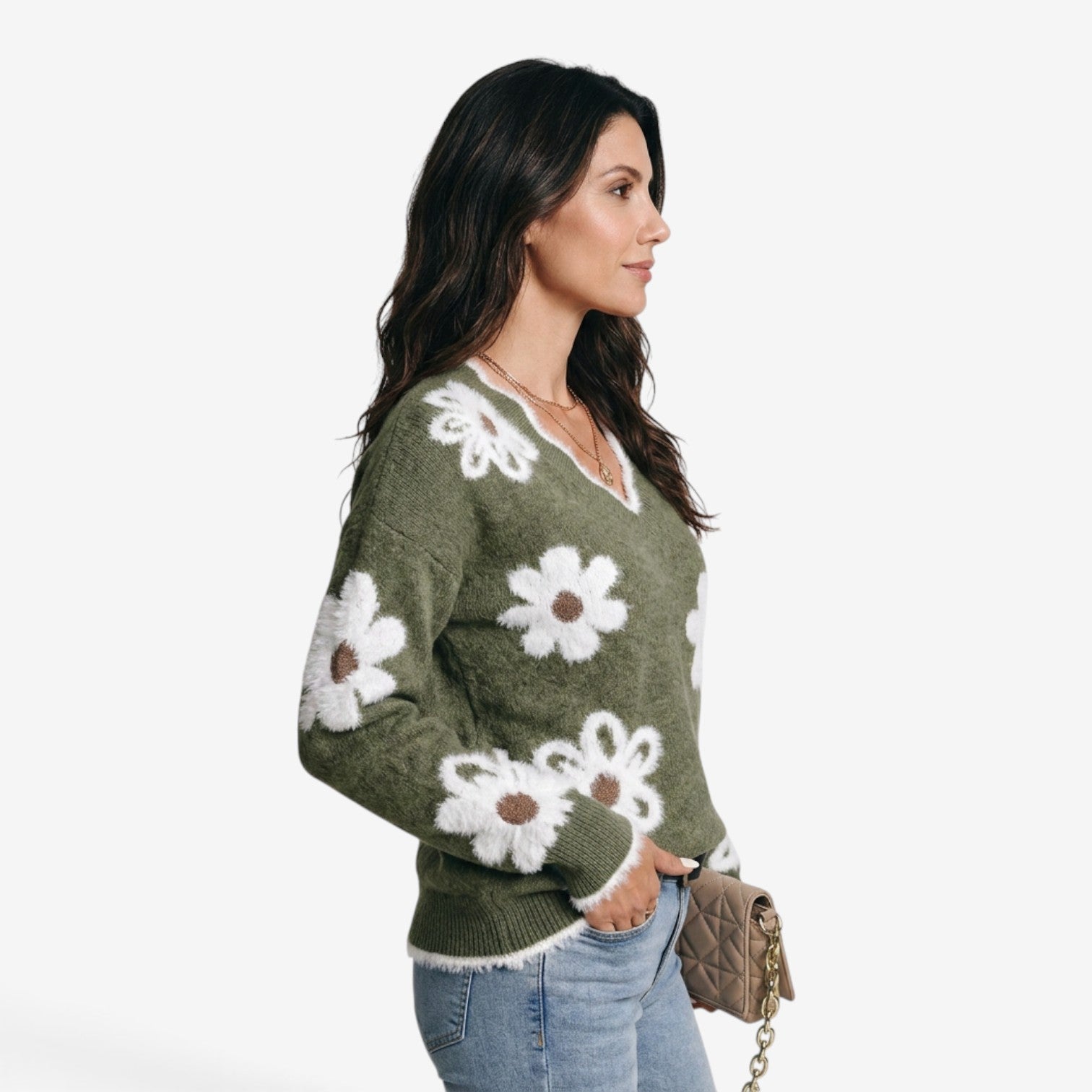 Jersey Floral de Punto para Mujer