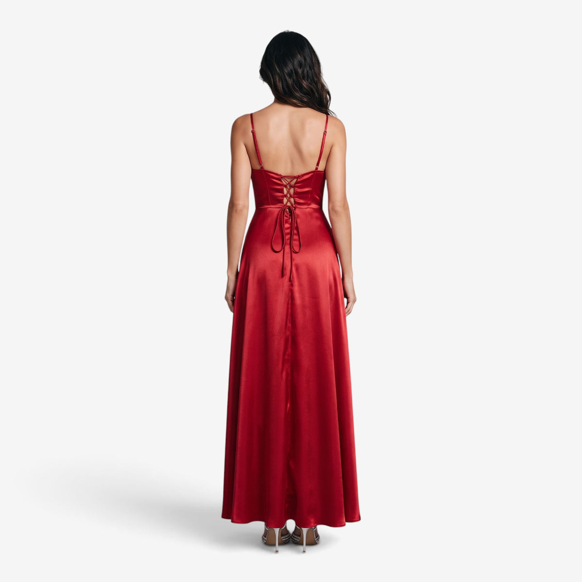 Vestido Largo de Satén con Tirantes para Mujer
