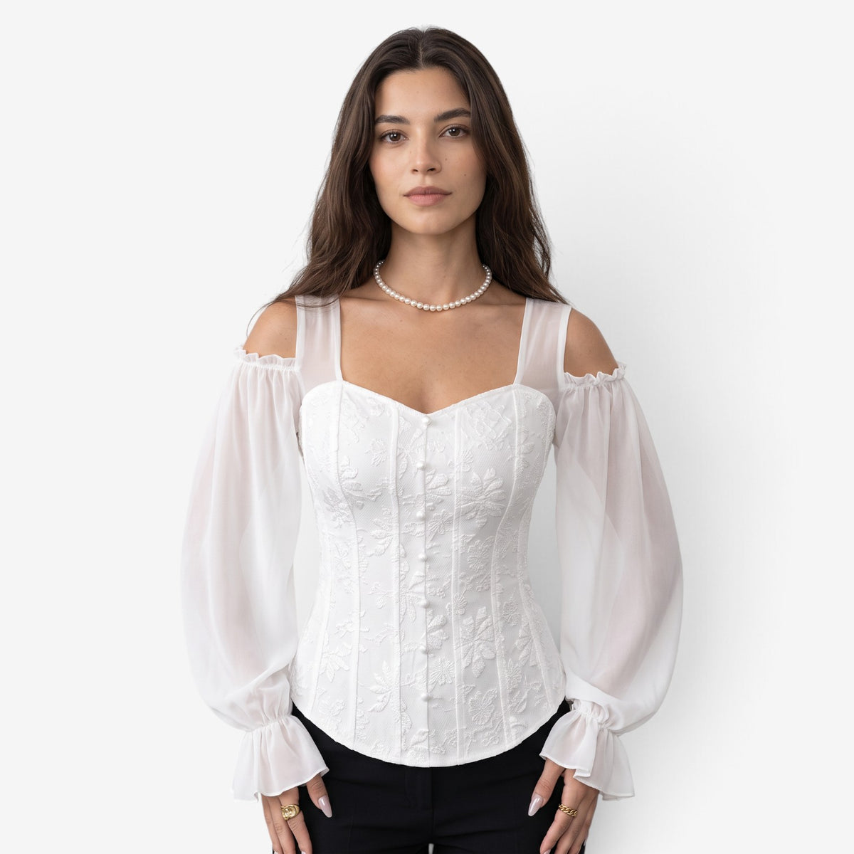 Top Jacquard con Hombros Descubiertos para Mujer