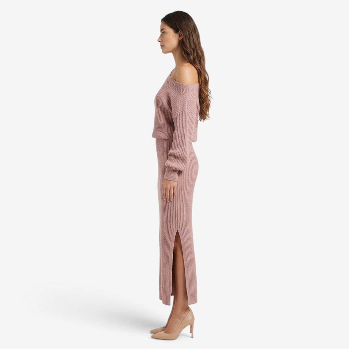 Conjunto de Punto Asimétrico con Falda Larga para Mujer
