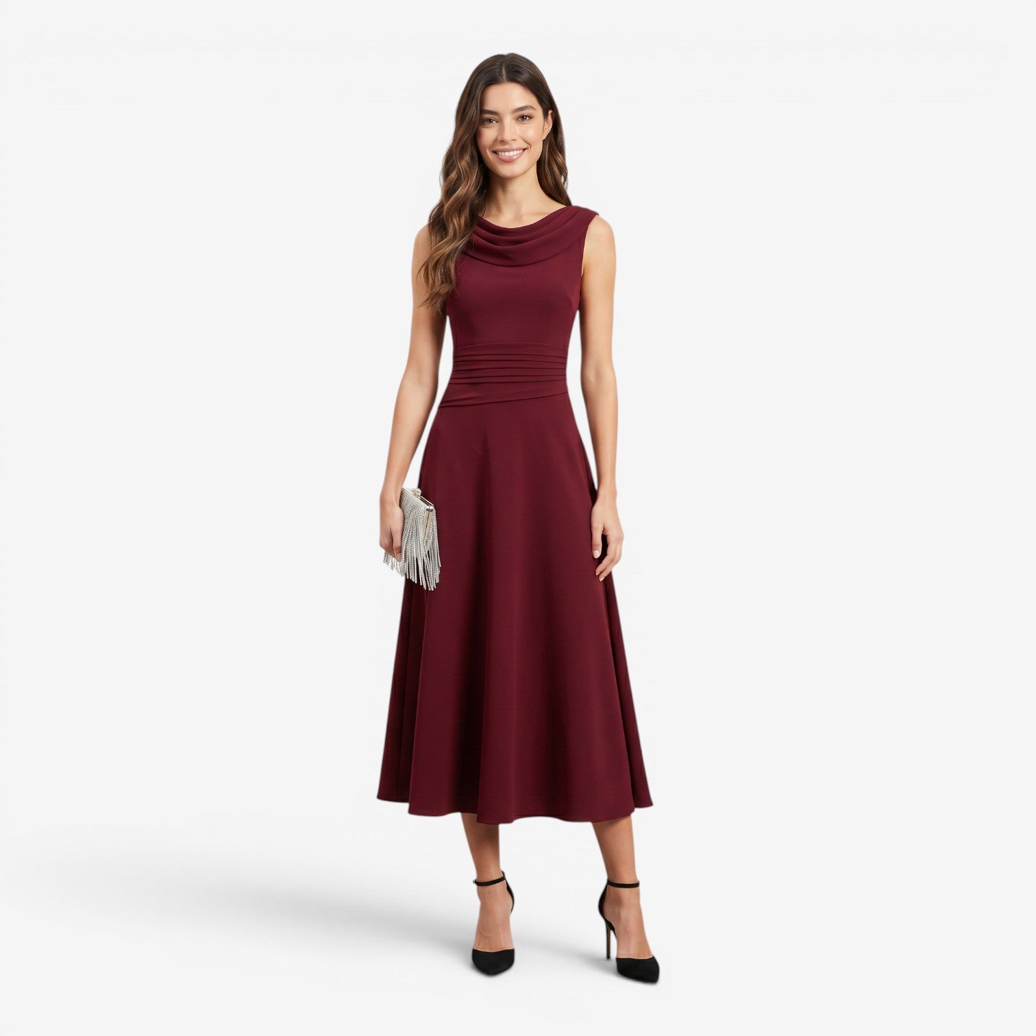 Vestido de Gasa con Escote Barco