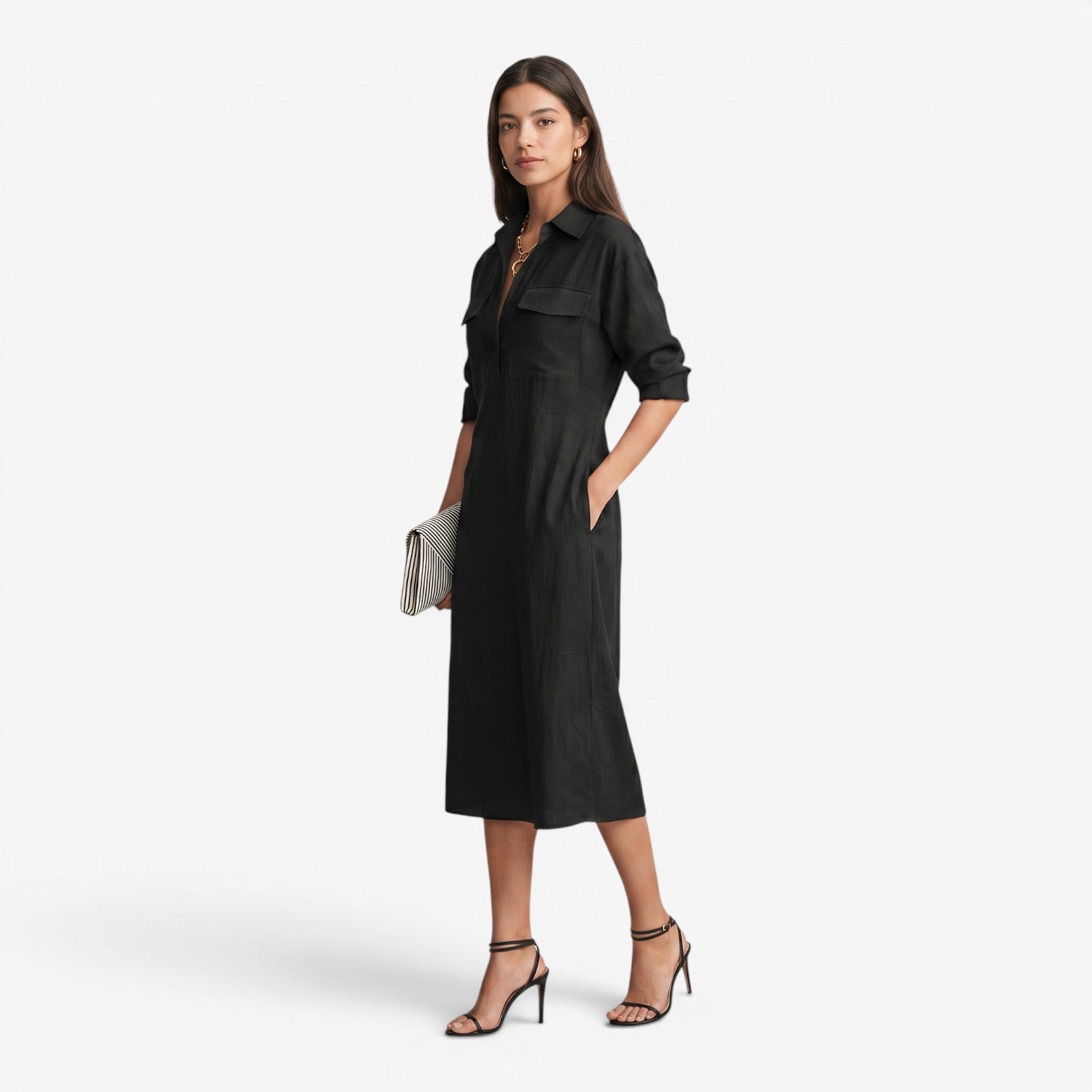 Vestido Camisero Midi con Cintura para Mujer