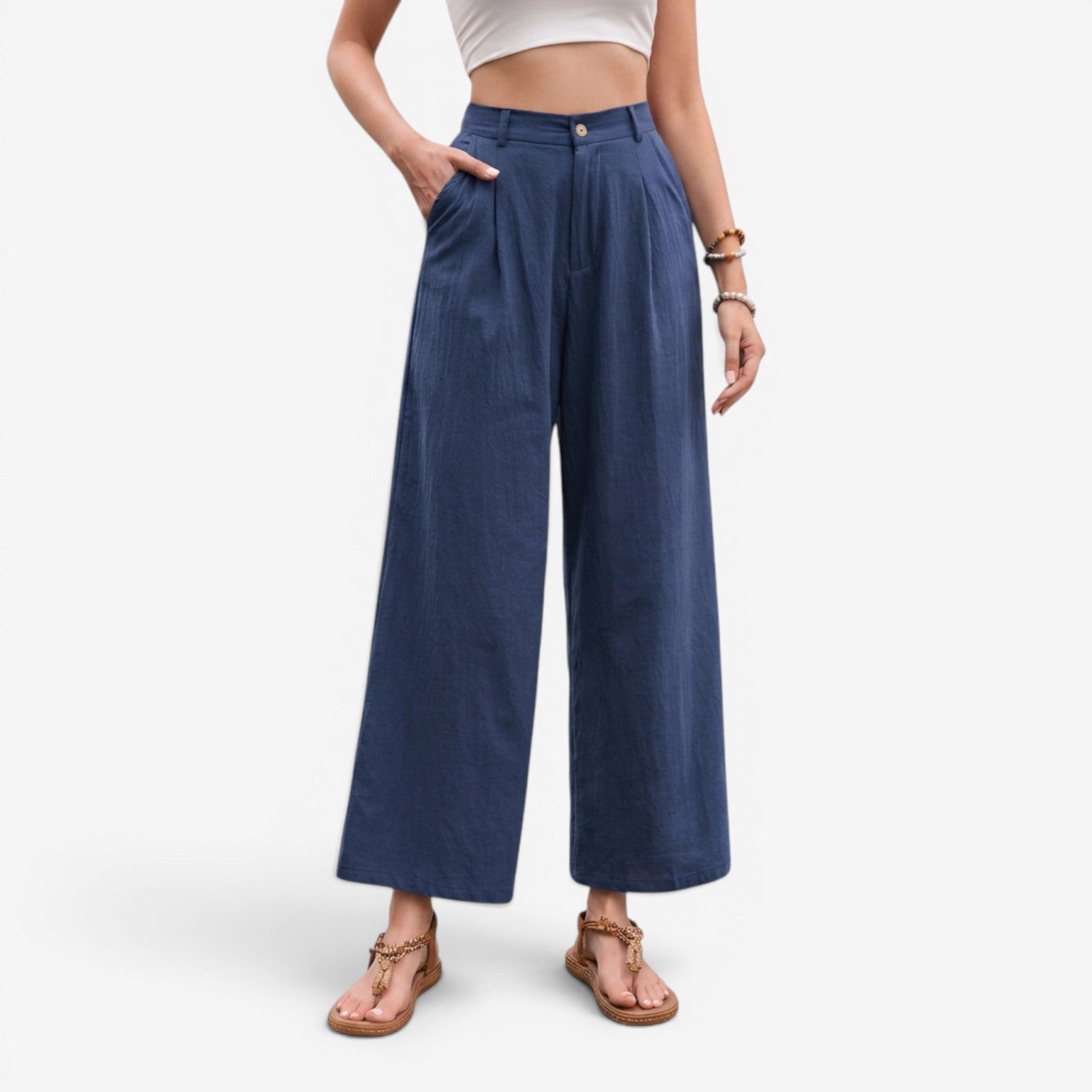 Pantalón de Lino Pierna Ancha para Mujer