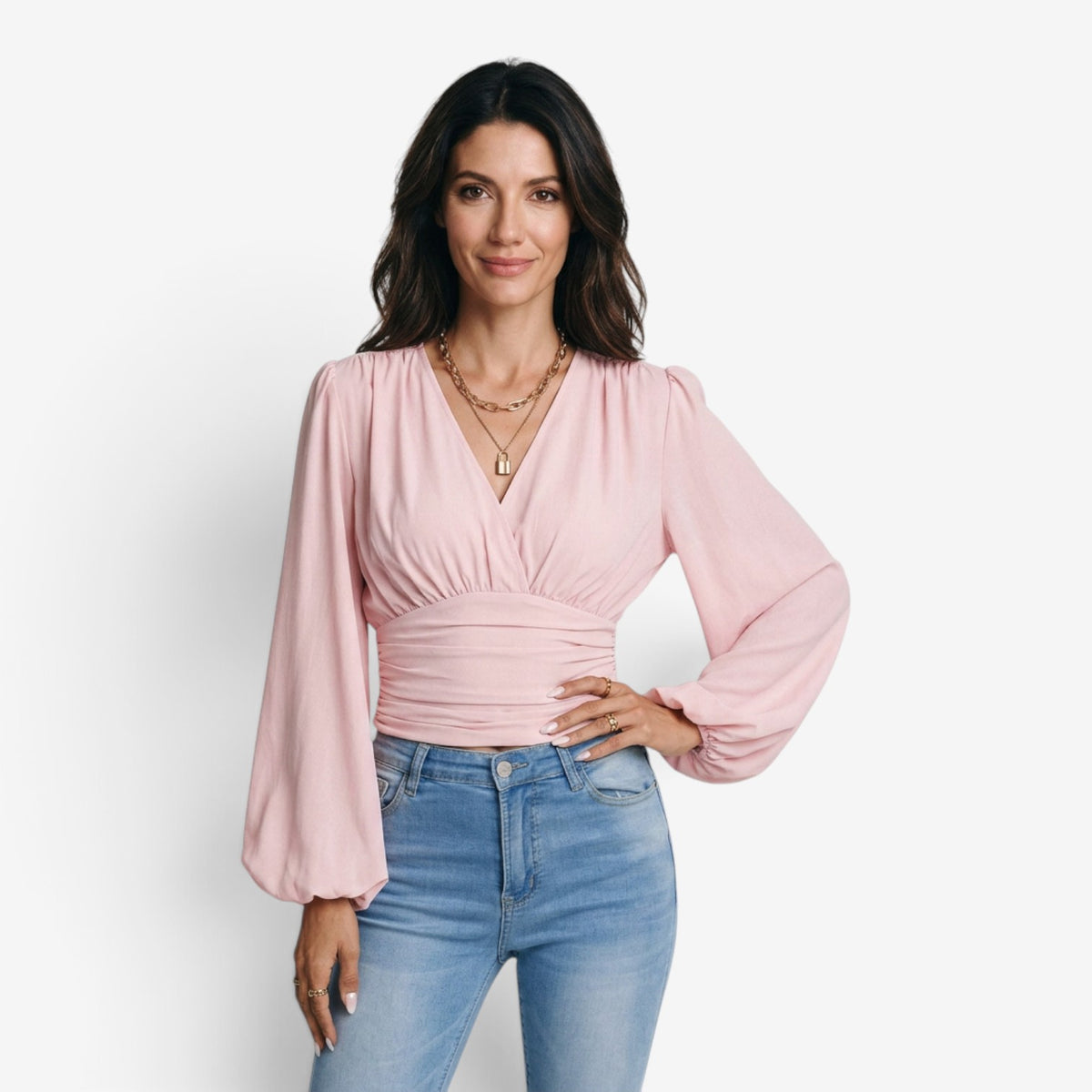 Blusa Cruzada con Cintura Fruncida para Mujer