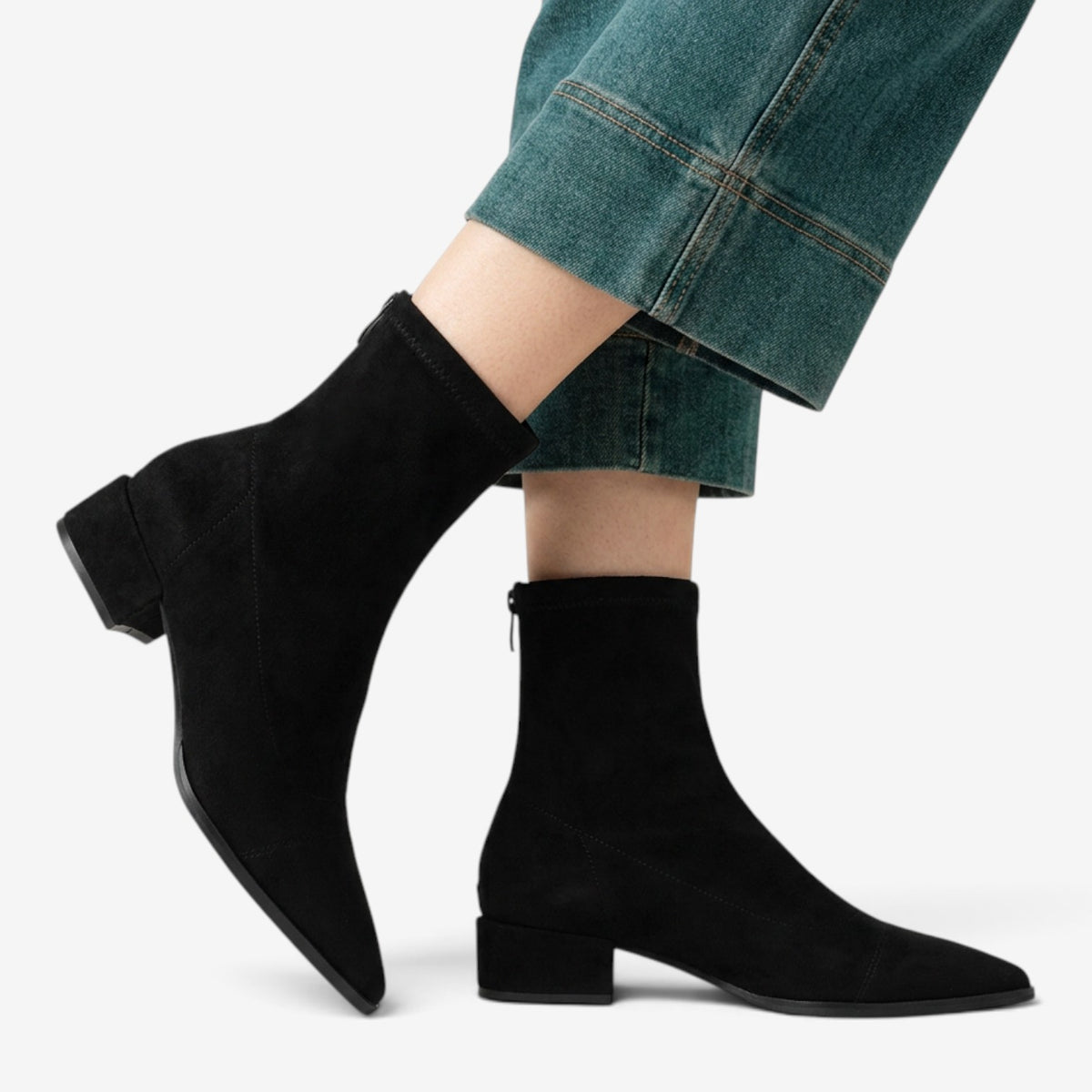 Botines de Ante con Punta Fina para Mujer