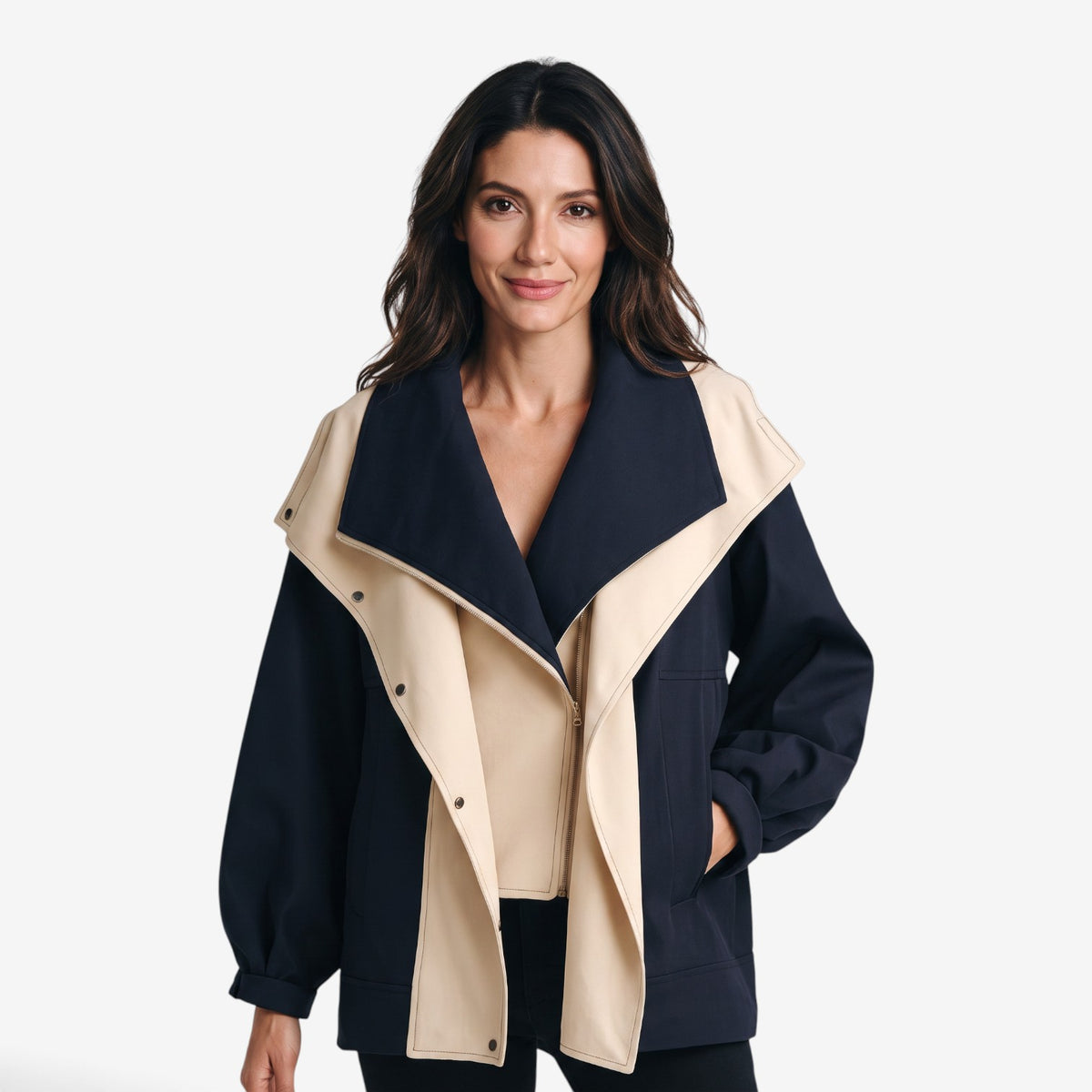 Gabardina Corta con Contraste para Mujer