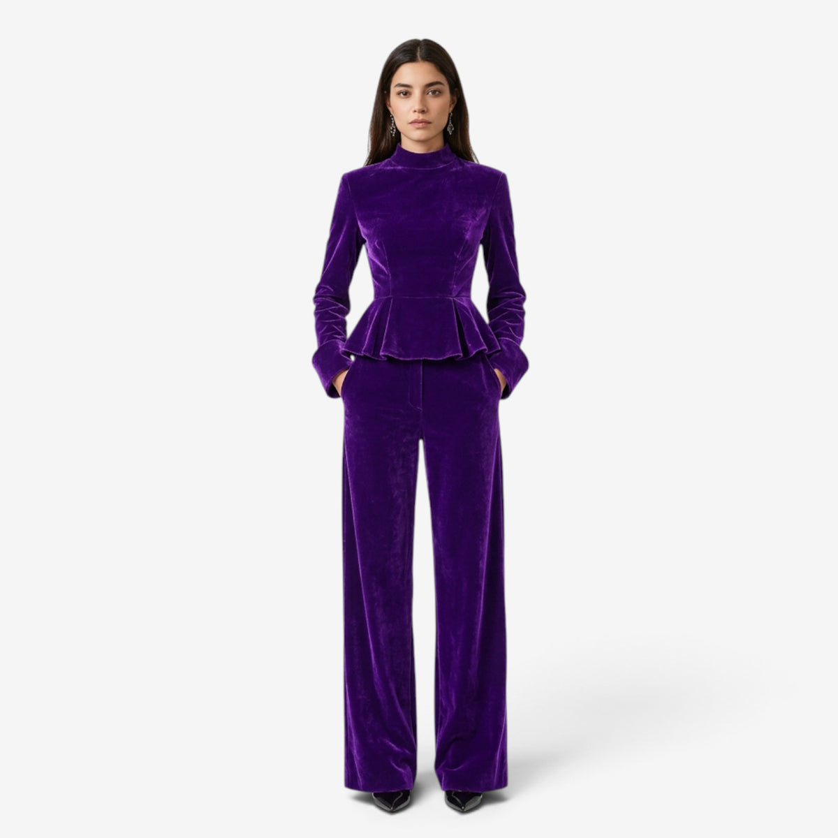 Conjunto de Terciopelo con Top Peplum para Mujer