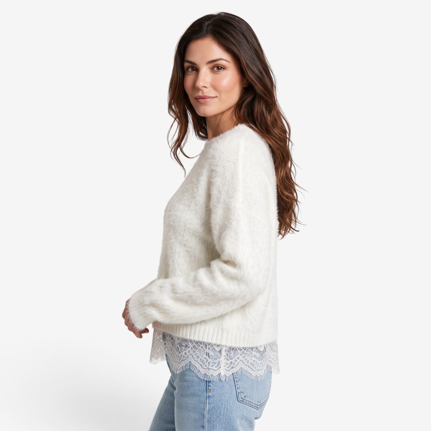 Jersey de Punto con Detalle de Encaje para Mujer