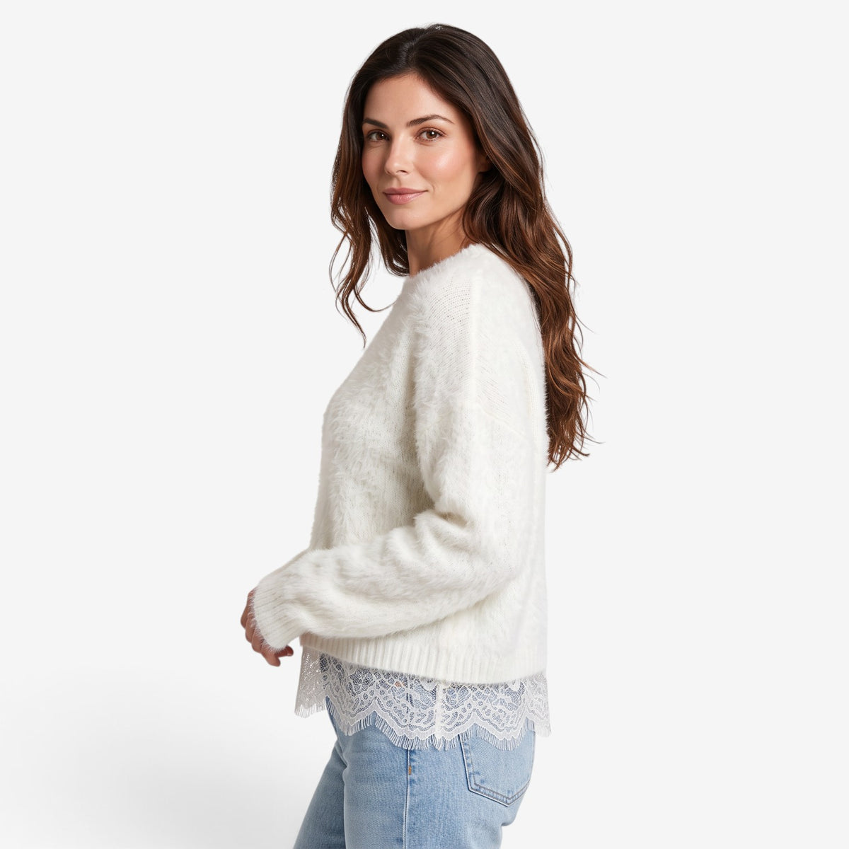 Jersey de Punto con Detalle de Encaje para Mujer