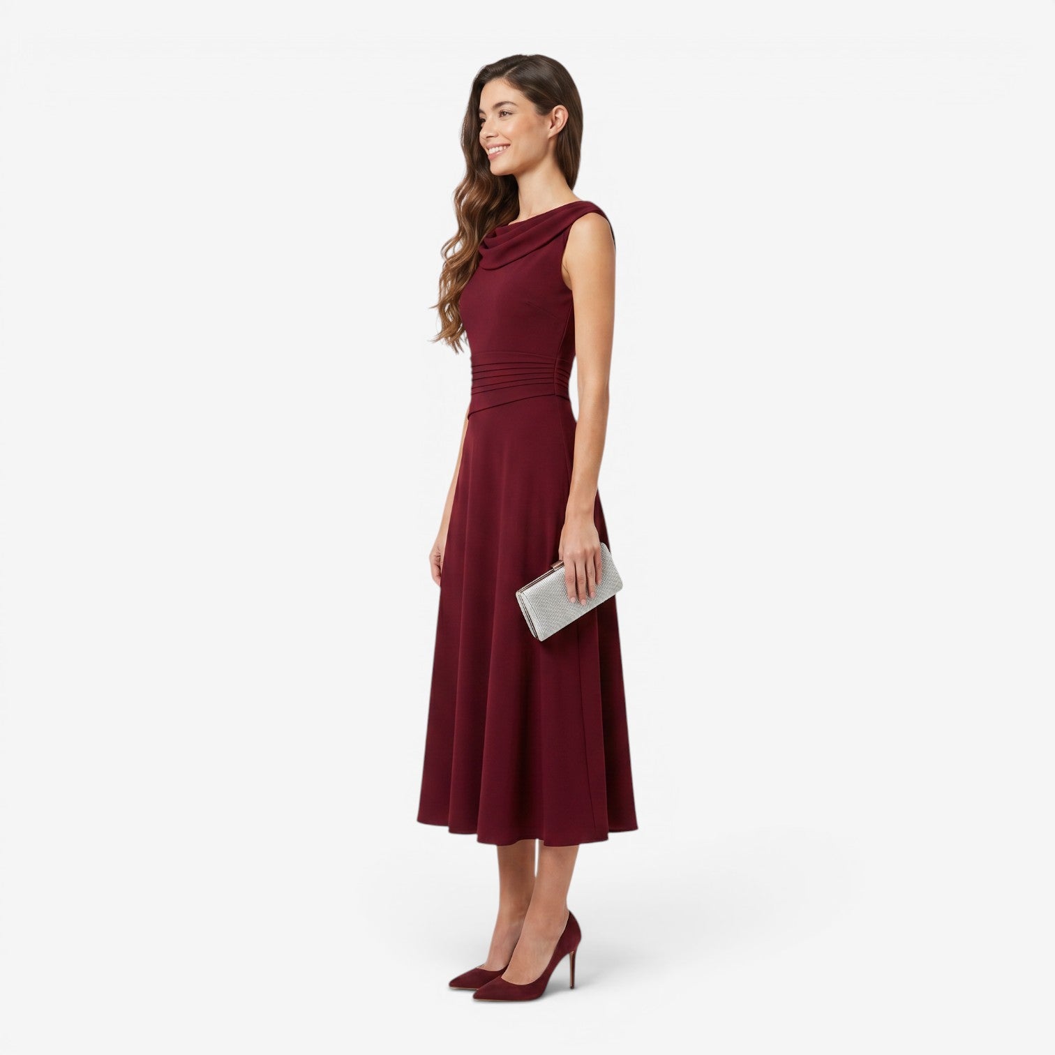 Vestido de Gasa con Escote Barco
